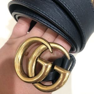 Gucci black belt with gold buckle